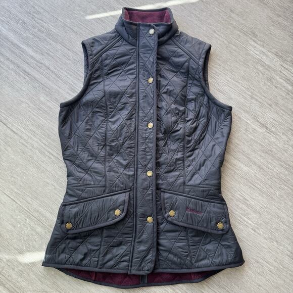 Barbour Cavalry Quilted Gilet Vest Navy EQUESTRIAN US Women's 8 Gray Zip Snap - Picture 1 of 6
